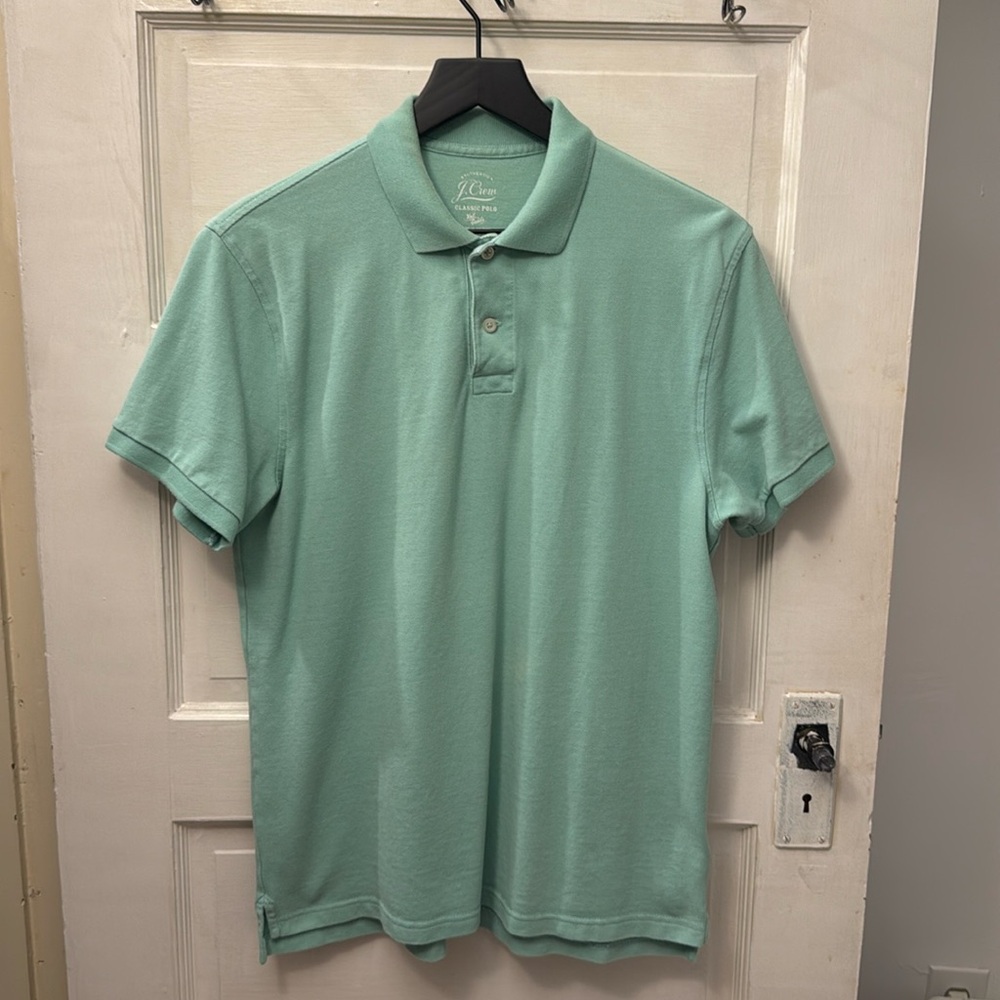 J.Crew Classic Fit Short Sleeve Polo Shirt Green Pique Cotton